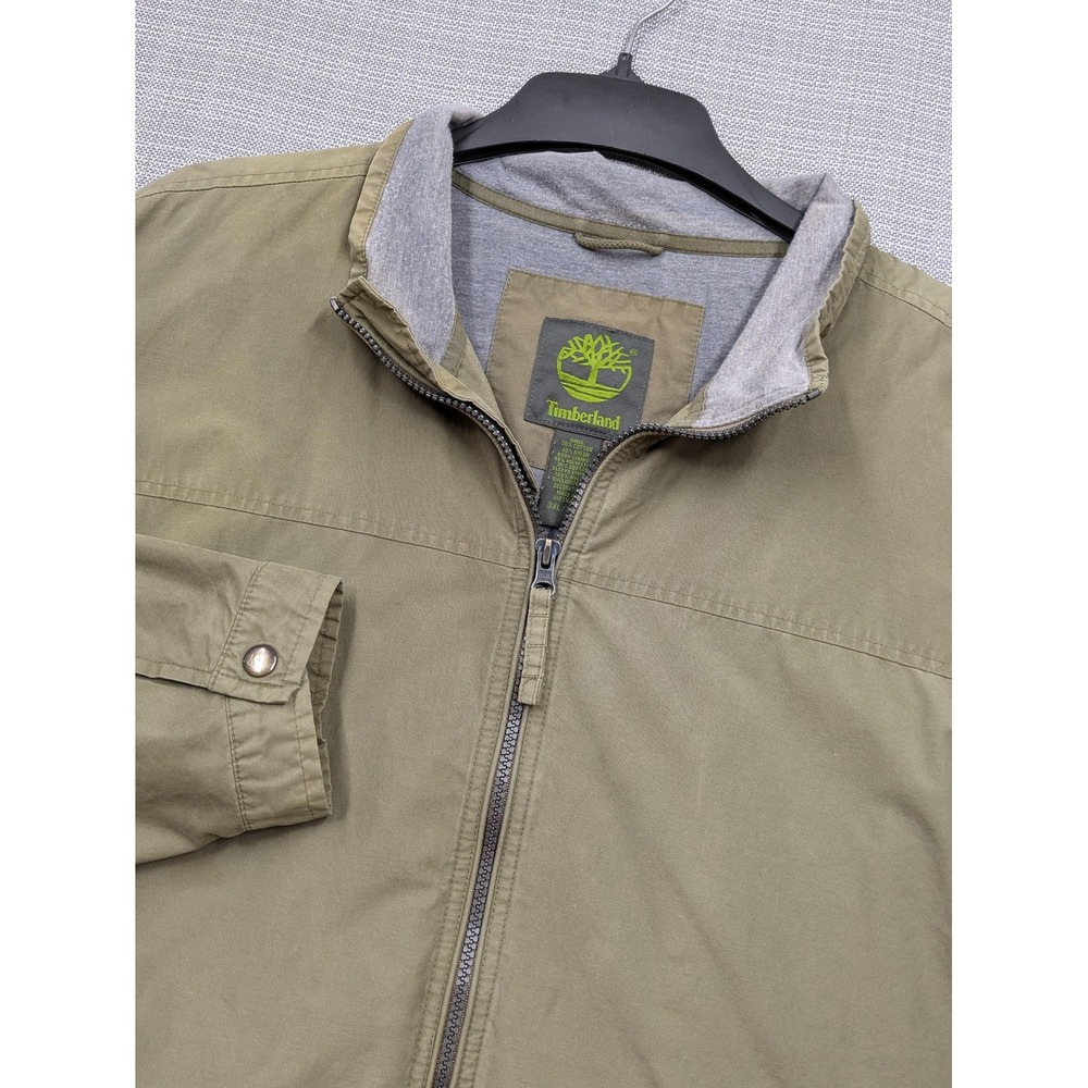 Timberland Jacket Mens 3XL Green Canvas Full Zip Lined Stand Collar Windbreaker